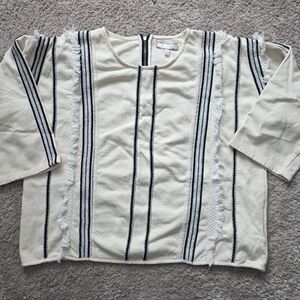 Cream and Black Striped Fringe Top